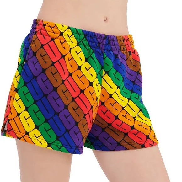 UGG Noni Multicolor Logo Fleece Shorts - Picture 2 of 7